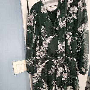 Floral Green and White Dress